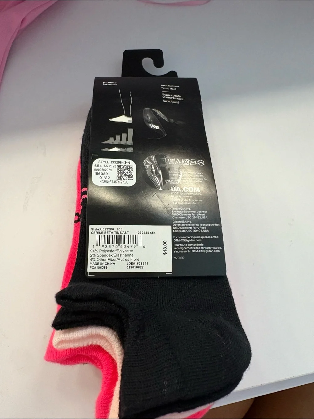Under Armour UA Essential No-Show Socks - Hot Pink (6 Pack)